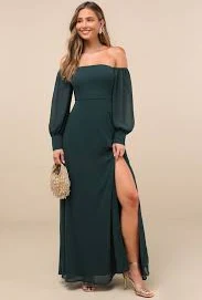maxi dress Feel the Romance Emerald Green Off-the-Shoulder Maxi Dress lulus.com $99
