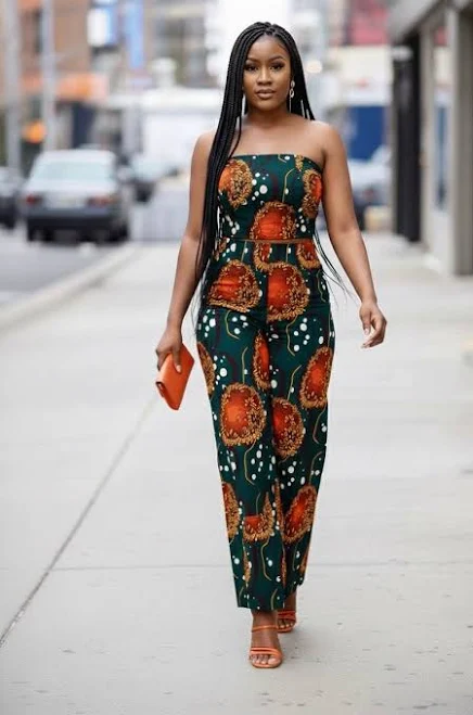 matching set Feye Women's African Print Crop Top and Wide-leg Pant Set Kayammah $54.99