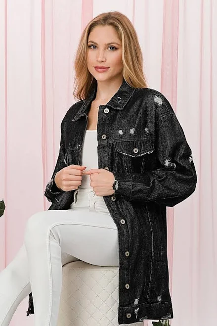 outerwear Fiore Oversized Distressed Denim Jacket Black (s,m,l) All Sizes eBay $24.99