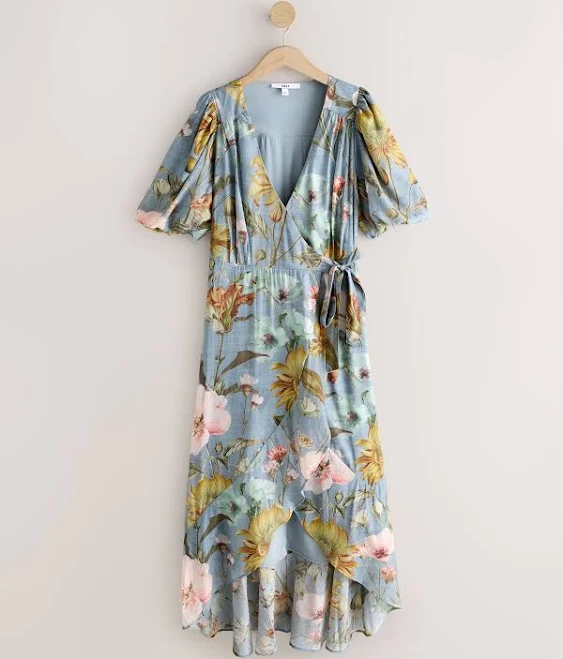 dress Floral Print Puff Short Sleeve Wrap Midi Dress Next USA $117