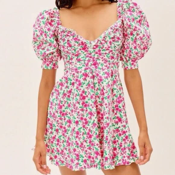 dress For Love And Lemons Dresses | For Love And Lemons Pink And Green Puff Sleeve Mini Sundress | Color: Pink | Size: Xs | Lindsaykg24's Closet Poshmark $145
