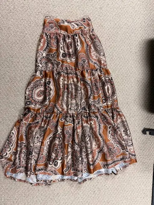 skirt Free People Skirts | Free People Rust Paisley Tiered Maxi Skirt | Color: Brown/Cream | Size: S | Pm-29335421's Closet Poshmark $30
