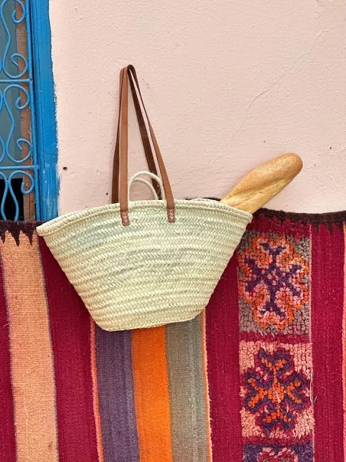bag French Market Basket - Handmade Moroccan Straw Bag with Leather Handles - Eco-Friendly Tote for Shopping or Beach Etsy - Seller $28.3