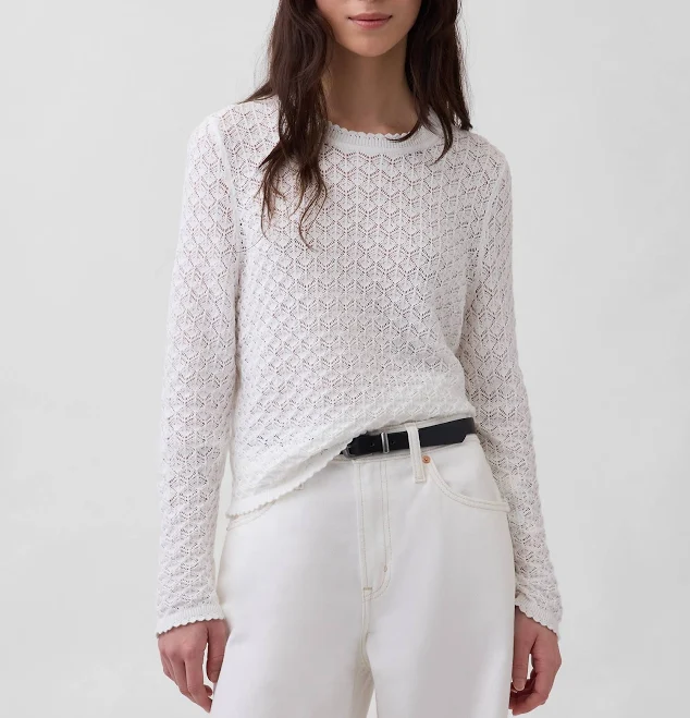 top Gap Women's Cotton Pointelle Crop Sweater Gap $41