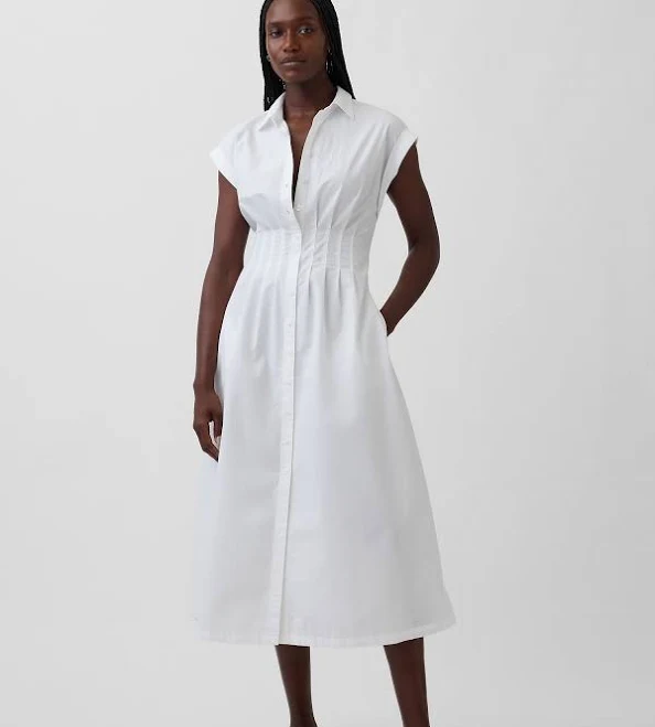 dress Gap Women's Poplin Cinched Midi Shirtdress Gap $79