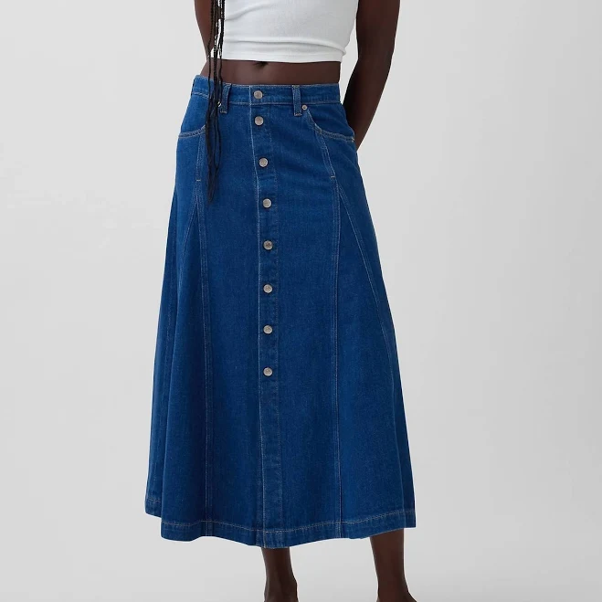 skirt Gap Women's Seamed Denim Button-Front Maxi Skirt Gap $47