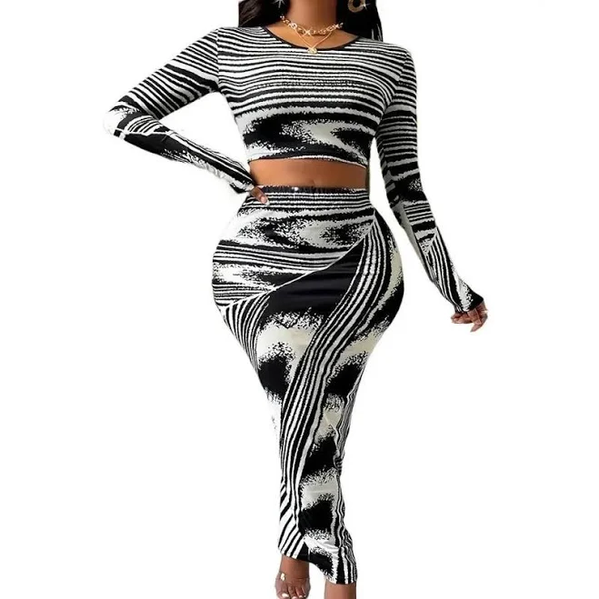 matching set Glam Two-Piece High Waist Swirl Print Skirt Set TikTok Shop $60