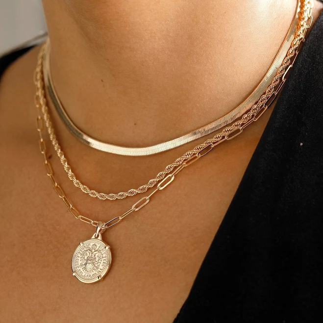 accessory Gold Layered Necklace Medallion Pendant Set Dainty Minimalist Jewelry Chain Moboduc Custom Jewelry $39