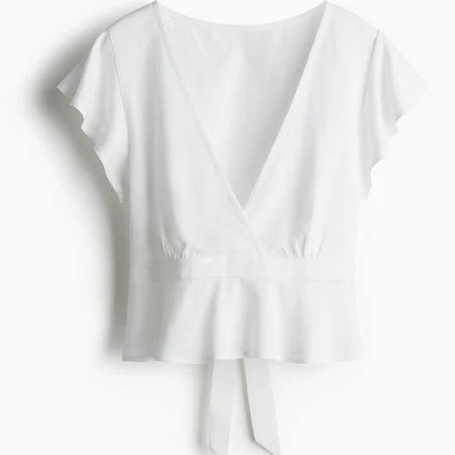 top H&M Ladies Linen-Blend Blouse H&M $19.99