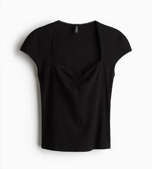 top H&M Ladies Ribbed Sweetheart-Neck Top H&M $9.99