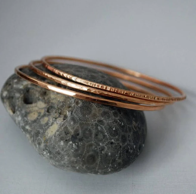 accessory Hammered Bronze Skinny Stacking Bangles Etsy - Seller $45