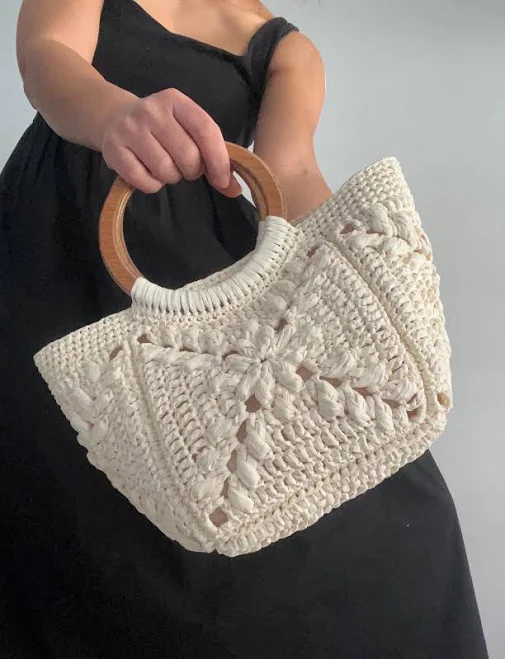 bag Handmade Crochet Raffia Tote with Wooden Handle Etsy - FloridanStore $172