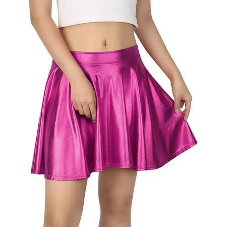skirt Hde Women's Shiny Liquid Metallic Wet Look Flared Pleated Skater Skirt Walmart - HDE $19.99