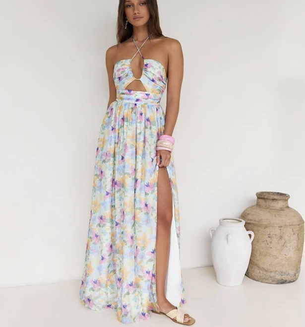 maxi dress Hello Molly Hibiscus Hues Halter Maxi Dress Fortunate One US $99