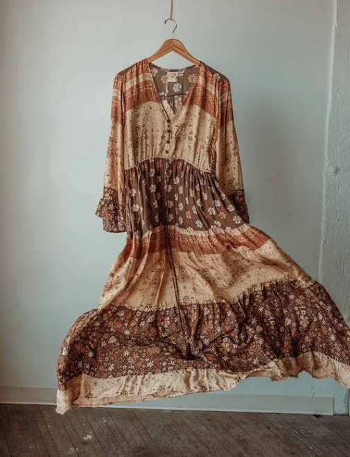 dress Hippie Boho Earthy Print Maxi Dress Etsy - GardenbelleOrganics $113