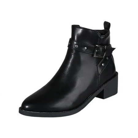 shoes Hopeusnice Women's Pointed Toe Low Heel Boots Walmart - hopeusnice $26.87