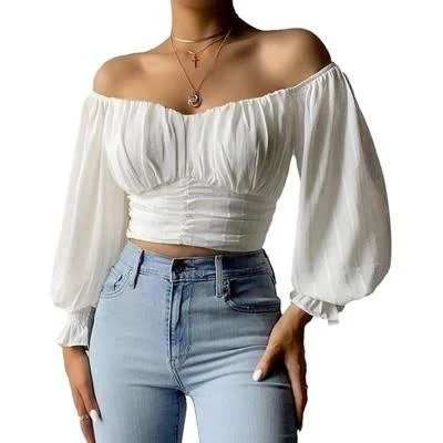 top Imily Bela Women's Elegant Off The Shoulder Puff Sleeve Chiffon Blouse Target $36.28