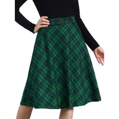 skirt Inspire Chic Women's High Waist Belted Tartan Plaid Midi Skirt Target $36.99