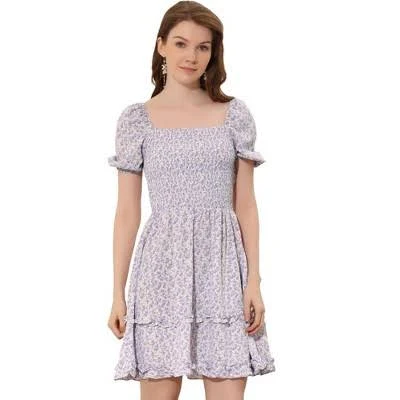 dress INSPIRE CHIC Women's Puff Sleeve Ruffle Hem Square Neck Smocked Dress Target $33.99