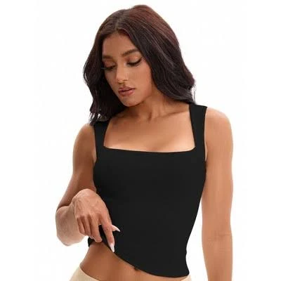 top INSPIRE CHIC Women's Square Neck Plain Back Sleeveless Basic Fitted Tank Tops 2 Packs Target $16.99