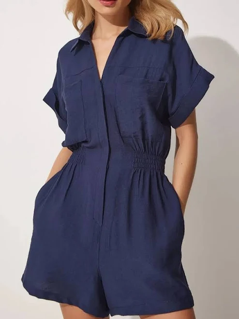 romper Johnny Collar Short Sleeve Romper Hazel Blues $32
