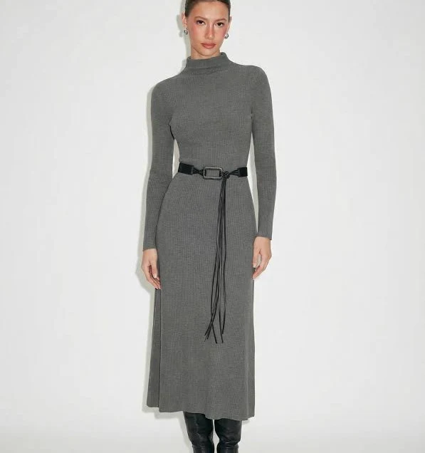 dress Knit Fabric A-Line Long Sleeve Maxi Dress Cider $27.92
