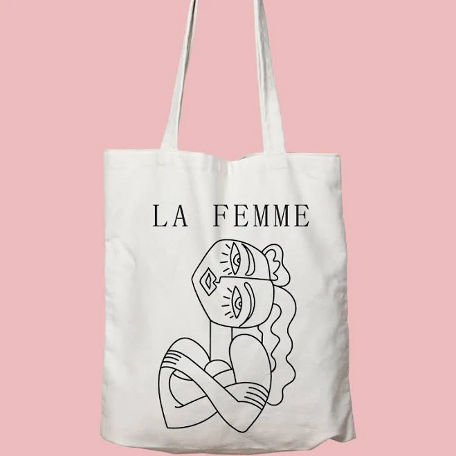 bag La Femme Cotton Canvas Tote Bag: Abstract Art Shopping Bag Etsy - HaileyAtelier $12.6
