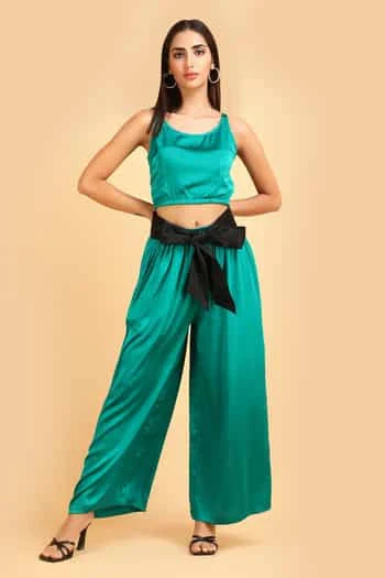 matching set Label Ivish Women's Silk Round Neck Pant Set Aza Fashions $202