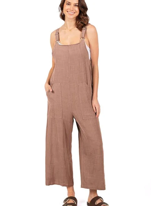 jumpsuit Lana Roux Women's Crop Wide-Leg Linen Jumpsuit PInk Ice $29.99
