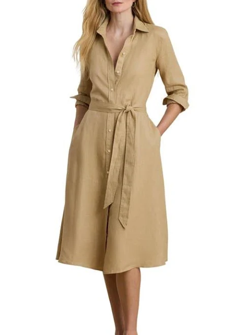 linen outfit Lauren Ralph Lauren Women's Petite Belted Linen Maxi Dress Nordstrom $225