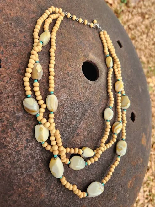 accessory Layered Wooden Beaded Necklace with Agate, Turquoise, and Wooden Etsy - WarWomanGoods $50