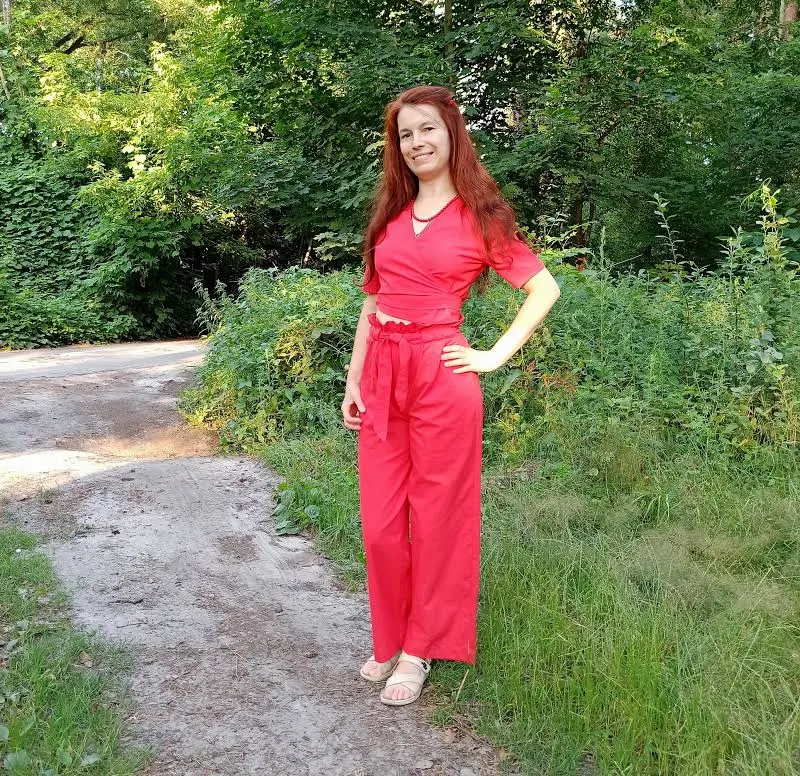 matching set Linen Crop Wrap Top and Wide Leg Pants Set Etsy - GUAembroidery $89.3