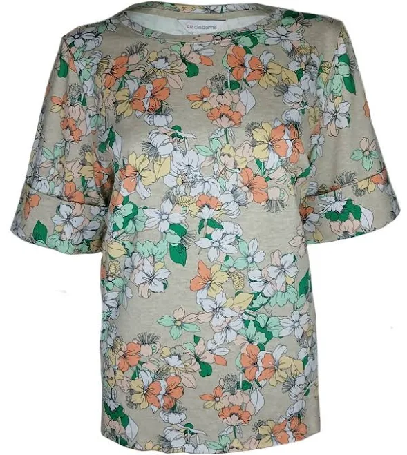 top Liz Claiborne Women's Floral Print Boat Neck Short Sleeved T-shirt eBay - muti-6560 $32