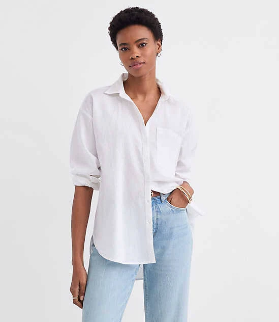 top Loft Women's Oversized Linen Cotton Shirt with Pocket LOFT $29