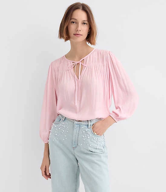 top Loft Women's Pleated Tie Neck Blouse LOFT $38.93