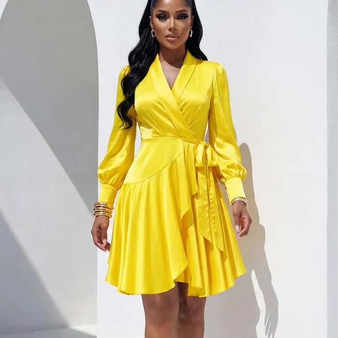 dress Lomanie Silky Wrap High Low Ruffle Dress Chic Couture Online $88