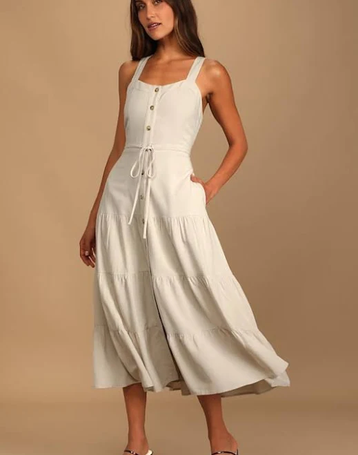 dress Lulus Button-Front Tiered Midi Dress Lulus $59