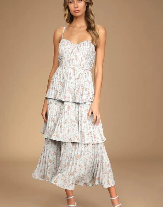 dress Lulus Floral Print Tiered Bustier Midi Dress Lulus $63