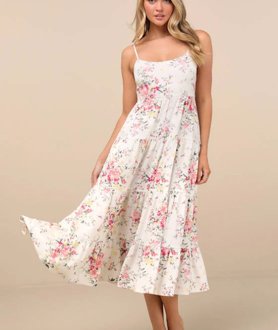 dress Lulus Floral Tie-Strap Tiered Midi Dress Lulus $79