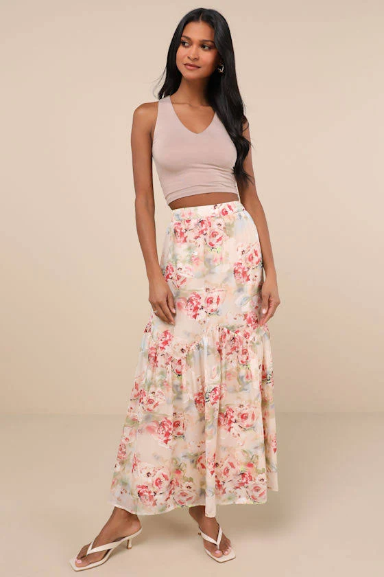 maxi skirt Lulus High-Rise Floral Jacquard Maxi Skirt Lulus $25