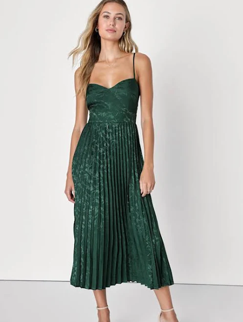 dress Lulus Regal Romance Floral Jacquard Pleated Midi Dress Lulus $82