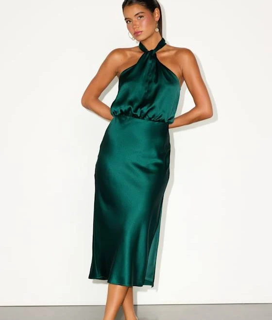 halter top Lulus Satin Halter Midi Dress Lulus $79