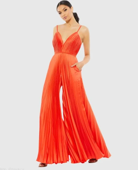 jumpsuit Mac Duggal Pleated Plunge Neck Wide Leg Jumpsuit Mac Duggal $159
