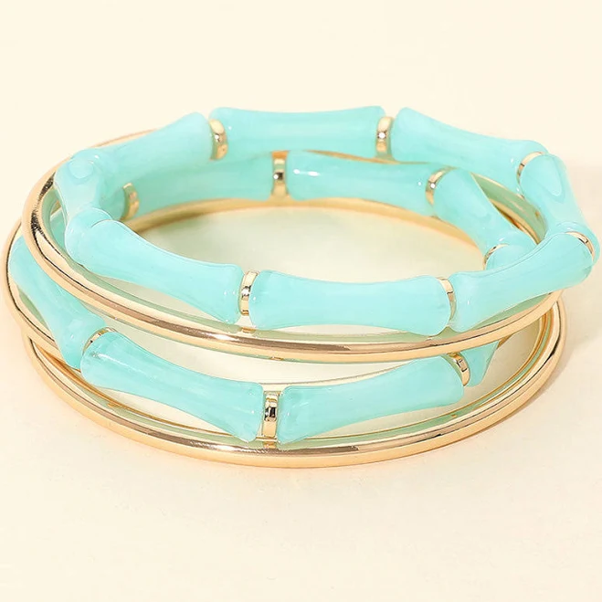 accessory Marbled Bamboo Beaded Stretch Metal Bangle Bracelets ShopSimon $28.7