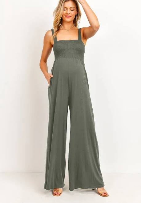jumpsuit Maternity Square Neck Smocked Flared Jumpsuit Hello Miz $60