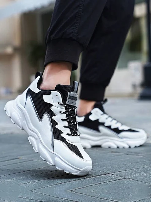 shoes Men's Thick Sole White And Black Sneakers Breathable Mesh Running Shoes Lightweight Sport Casual Footwear For Everyday Wear,EUR39 Shein $9.4