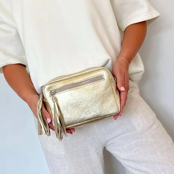bag Metallic Gold Italian Leather Crossbody Bag with Removable Straps Etsy - Seller $56.48