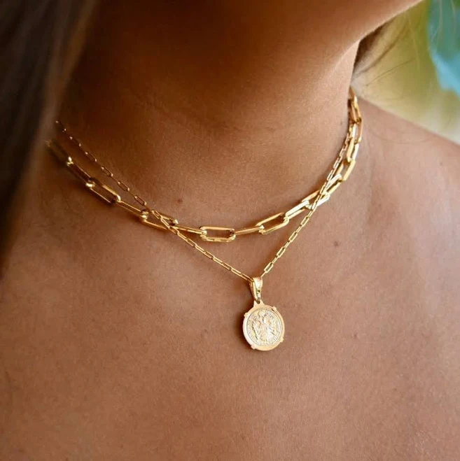 accessory Minimalist Gold Coin Medallion Paperclip Necklace Etsy - TheViewsandCo $26.5