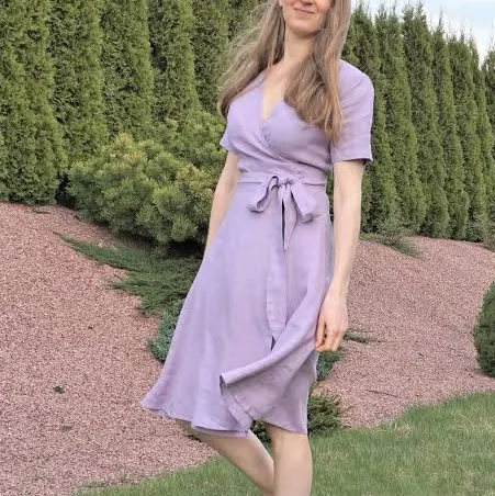 linen outfit Minimalist Linen Wrap Midi Dress with Pockets Etsy - Seller $113.65