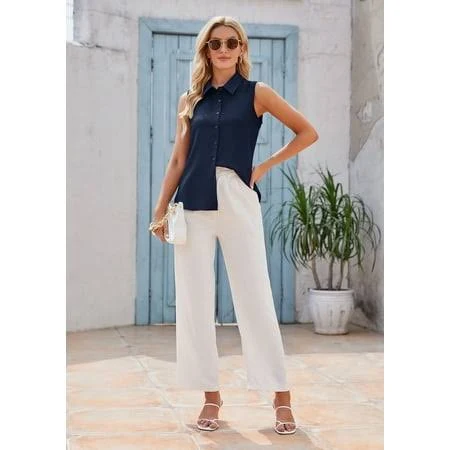 top Mint Limit Women's Sleeveless Collared Button Down Shirt Walmart - MINTLIMIT $19.99